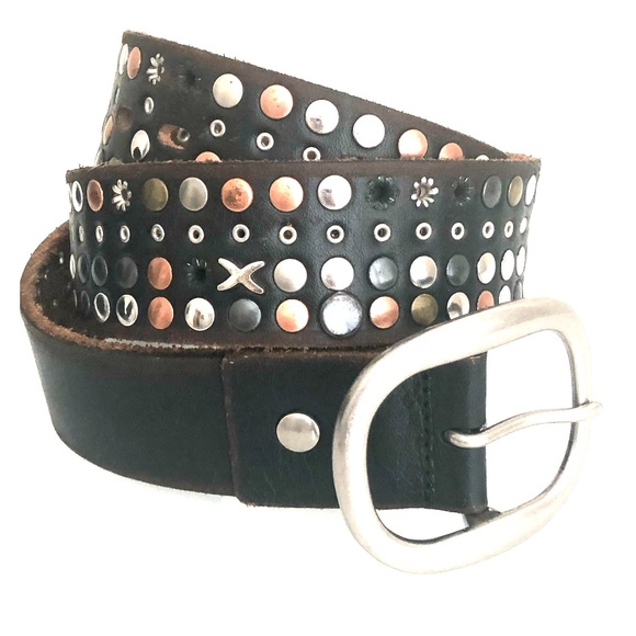 Full Studded Brown Leather Belt (ship discount!) - Picture 1 of 4